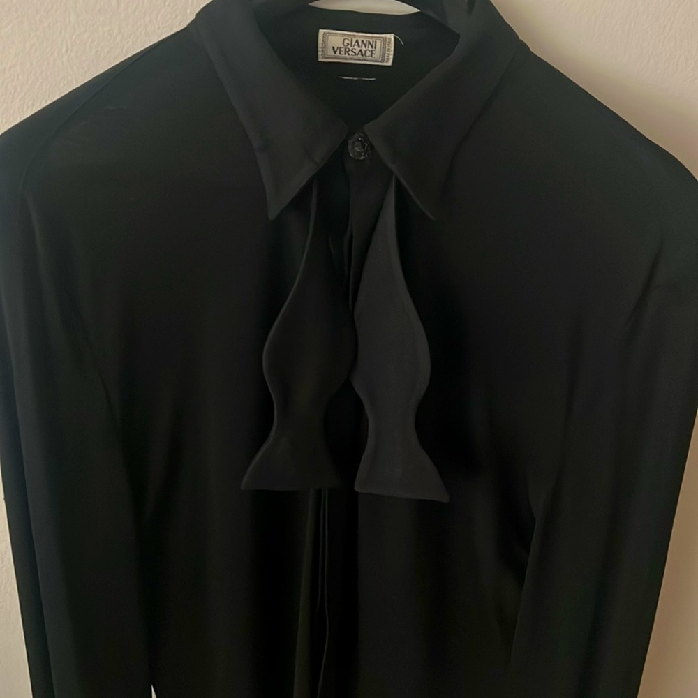 Gianni Versace Vintage Black Bow Tie Shirt - Size M